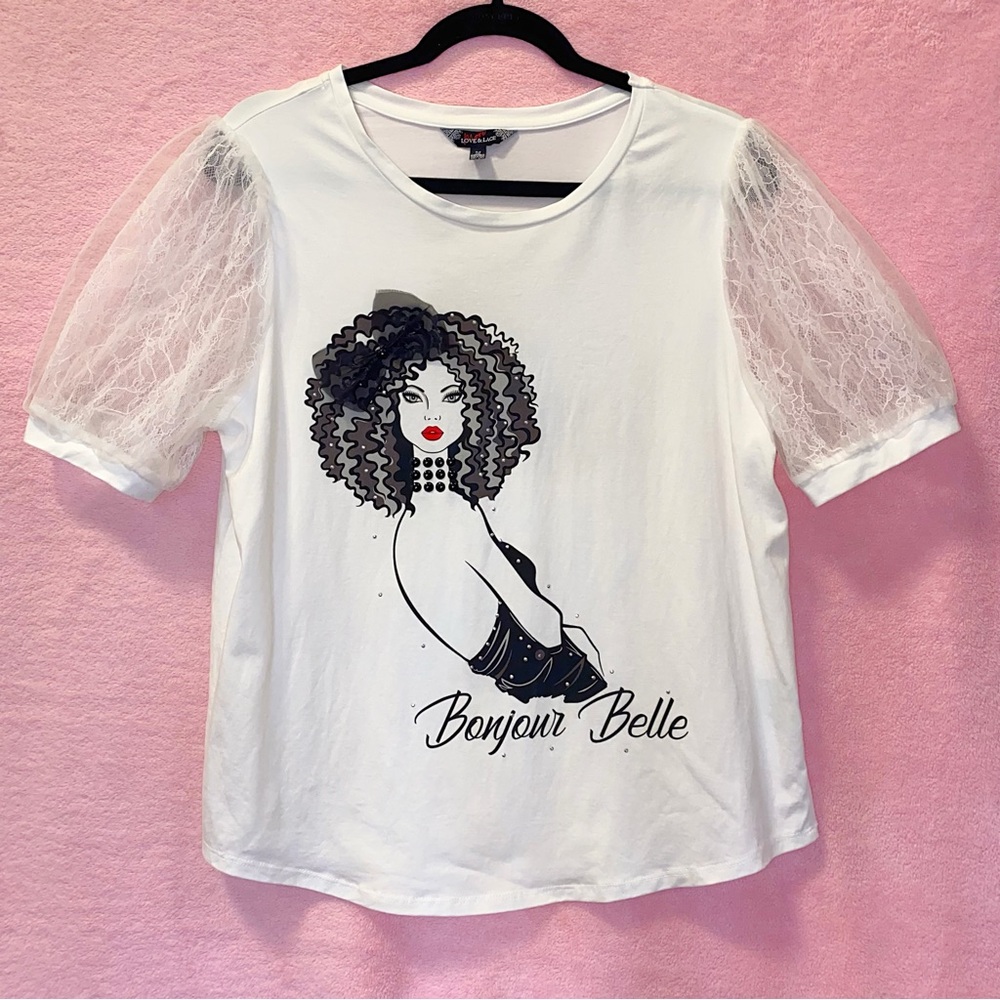 More Love & Lace White Top Curly Hair Red Lipstick Fierce Model Medium Black Red